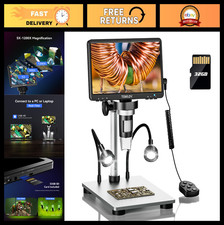 7" Digital Microscope 1080P 1200X Coin Magnifier, 12MP LCD Soldering Tool, 32GB