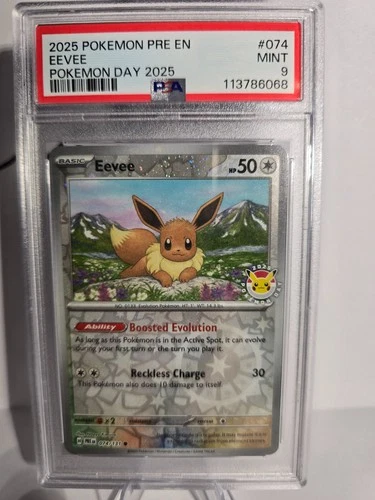 PSA 9 Eevee - (Pokemon Day 2025) (Reverse Cosmos Holo) 074/131