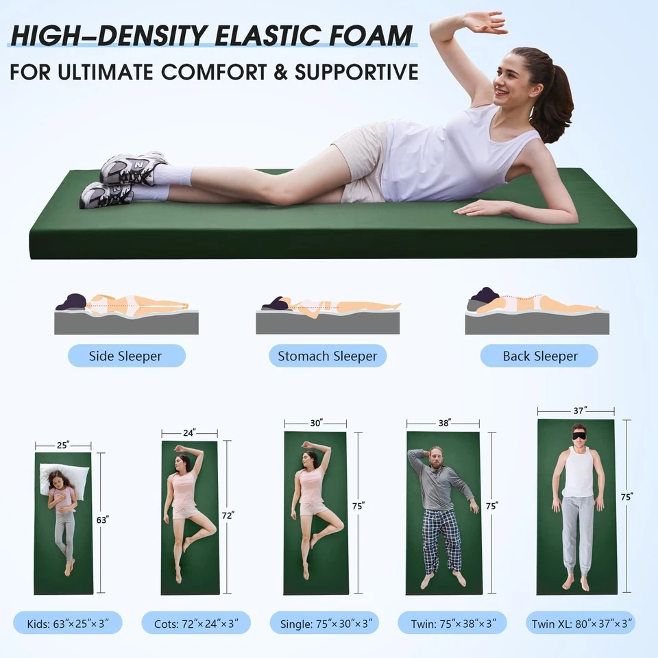 Almofada de colchão de acampamento espuma com memória 3 polegadas de espessura piso portátil tapete de dormir [ca... - Imagem 2 de 4