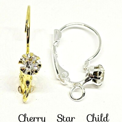 Crystal set silver yellow gold pl lever back earring hooks findings 2 pcs 1pr