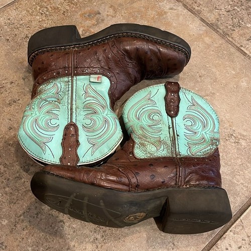 Justin Gypsy braun Leder Straußen und grün Stiefel Cowgirl Größe 12,5D 9987JR - Bild 9 von 12