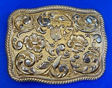 Western Cowboy Cowgirls Flower Swirl Ornate Gold Plated Chambers Belt Buckle