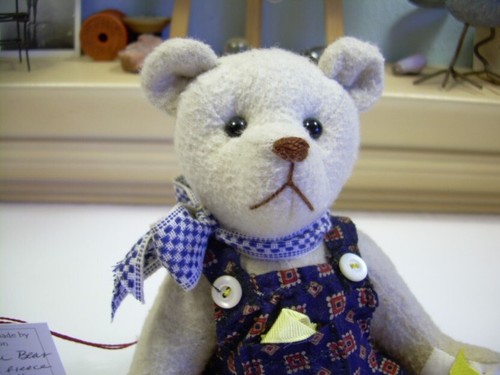 8" Artist TEDDY BEAR Cathy Peterson Roosevelt Bear Co * Vintage fleece +Overalls - Picture 4 of 12