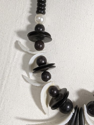 Wood And Shell Necklaces Brown Black Hand Created Statement 1970s 2 Piece Lot - Picture 5 of 15
