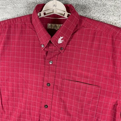 WSU Cougars Button Shirt Mens Large Red Grid Cuff Spellout Washington State - Picture 4 of 12