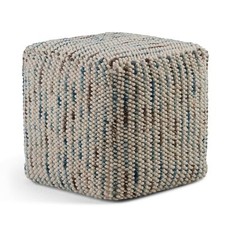 SIMPLIHOME Zoey 18 Inch Boho Cube Woven Pouf in Multi Color Cotton and Wool