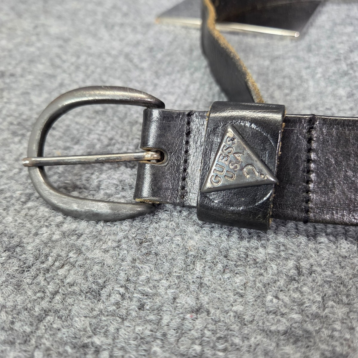 VINTAGE GUESS black Leather Belt Silver Buckle & Logo Y2k  display picture 1