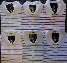 NEW MENS ADIDAS S/S WHITE BASED STRIPE POLO GOLF SHIRT, PICK A COLOR  SIZE, 75