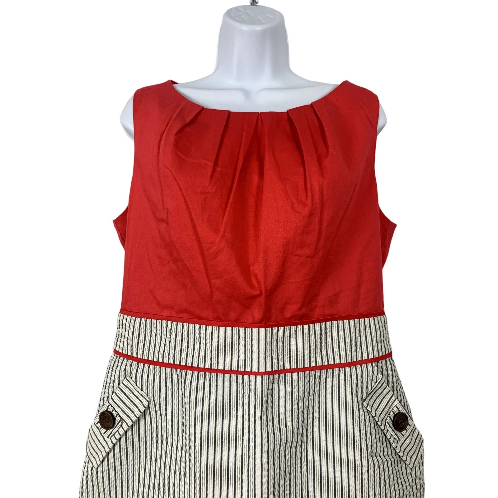 ALYX Womens Casual Boatneck Sleeveless Pockets Striped Skirt Red Sheath Dress