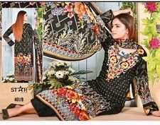 Pakistani Designer Star Brand Lawn, Black Soft 3-pieces women Suit SZ Small