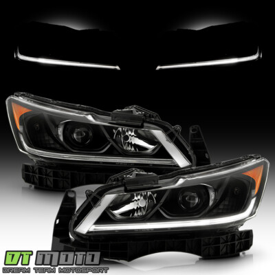 ALL BLACK> For 2016-2017 Honda Accord Halogen w/ LED DRL Projector Headlights