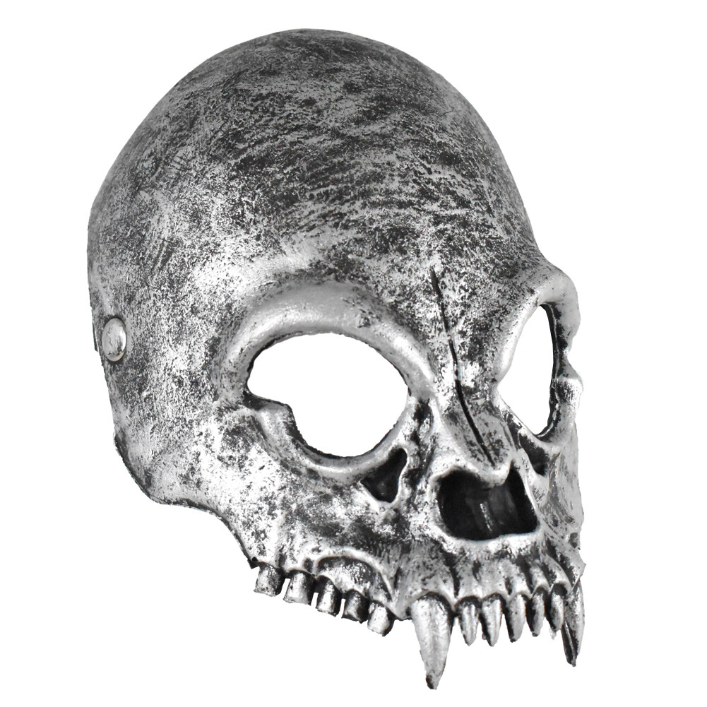 【⑤】 Silver Foam Skeleton Skull With Fangs Costume Halloween Face Mask