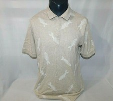 Chaps Mens L Light Brown Beige Fishbone Pattern Polo Shirt Short sleeve