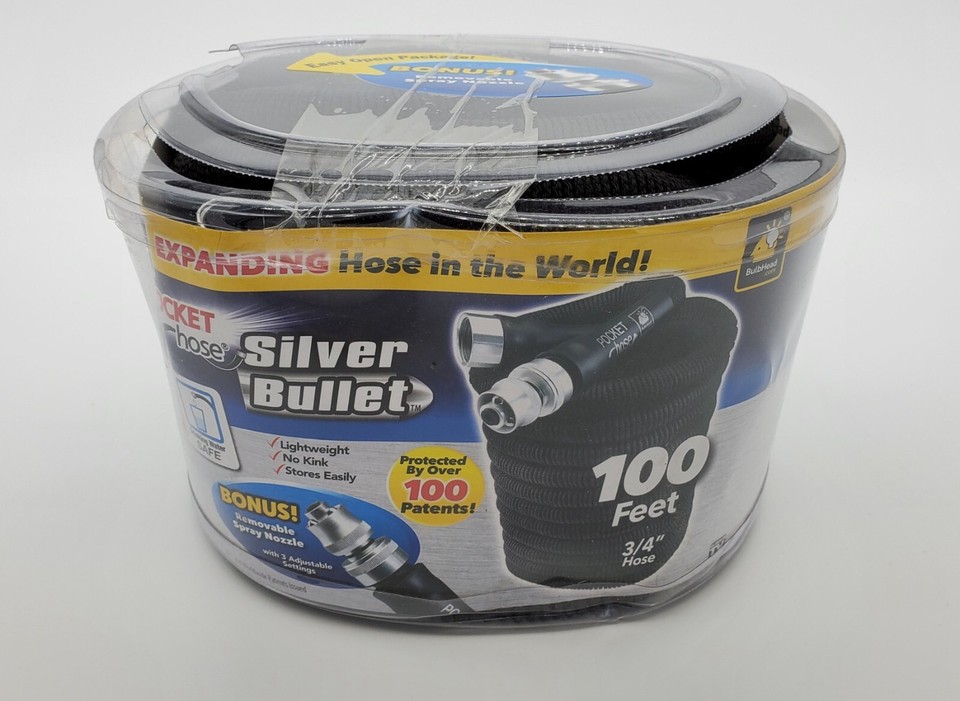 Pocket Hose Silver Bullet Garden Hose, Black 100 feet (Damaged Box
