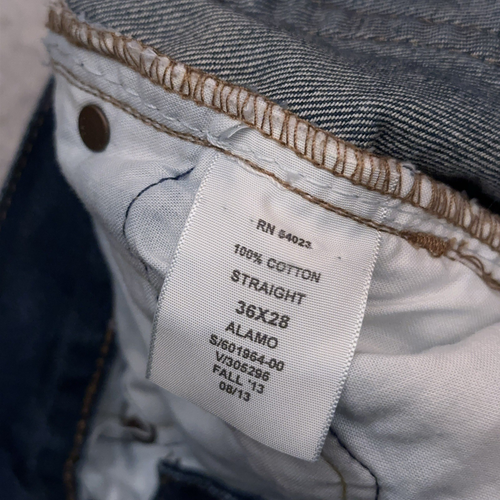 Pantalones de mezclilla para hombre GAP 1969 36x28 rectos álamo lavado oscuro desteñido 100 % algodón - Imagen 6 de 10