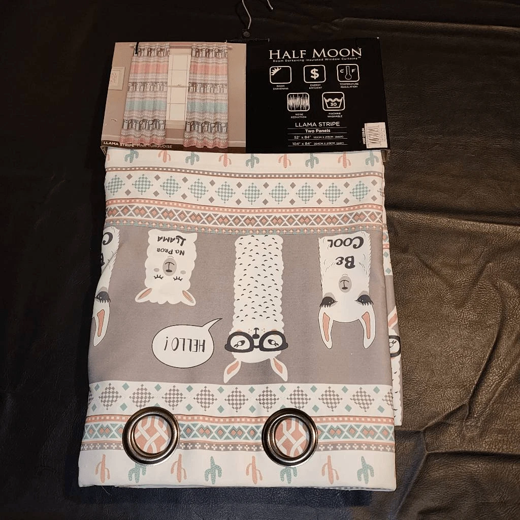 NWT Half Moon Llama Stripe Room Darkening Insulated Window Curtains 2 Panels Set