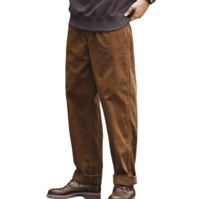 Men Corduroy Pants Straight Leg Kung Fu 