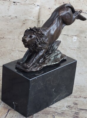 Kunst Deko Guss Metall Original Bronze Statue Afrikanisch Löwe Nach Barye France