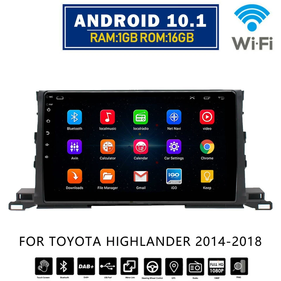 Radio estéreo para automóvil Android 10.1 navegación GPS con arnés para Toyota Highlander 2014-2018 Foto 2 de 4