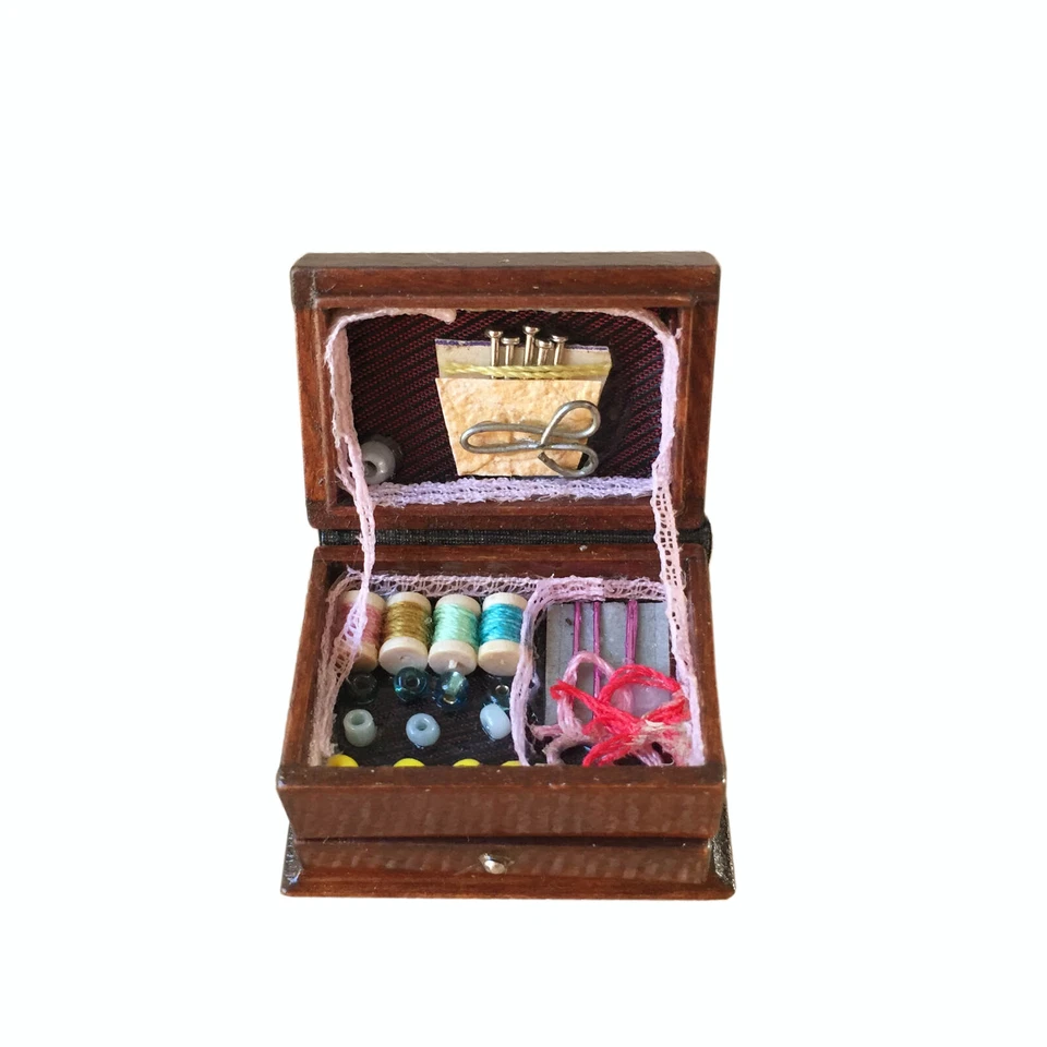 Miniature Hussif Needlework Sewing Box Accessories 1:12 Dollhouse Decor - Image 4 of 4