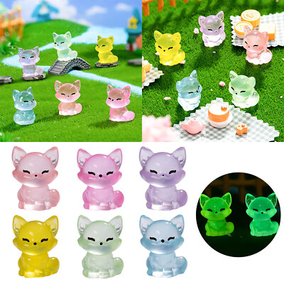 6PCS Glow-in-The-Dark Mini Resin Animals, Tiny Fox Figurines for Dollhouse