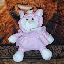 Vintage Fisher Price Puffalump Pink Bear Plush Bunny Outfit Nylon Stuffed Animal