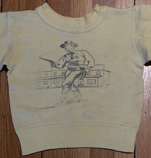 VINTAGE 1950s 60s NORWICH COWBOY WESTERN WILD WEST NOVELTY SWEATSHIRT YELLOW KID