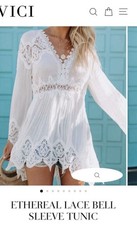 ViCi Etheral Lace Bell Sleeve Fairy Whimical Resort Beach Boho Fairy VNeck Eyele