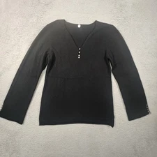 Margaret Oleary Henley Sweater Womens M Black 100% Cashmere Quiet Luxury Casual