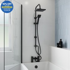 Bath Shower Mixer Waterfall Tap Kit Square Riser Rail Hose Dual Heads Matt Black