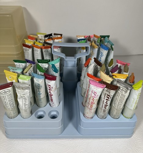 VTG TRI-CHEM Liquid Embroidery Paint Lot Of 62 Tubes & Rotating Case See Video