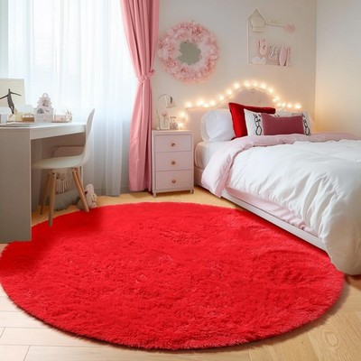 ONASAR Red Round Rugs 5ft for Bedroom Living Room, Fluffy Circle Area Rug for...
