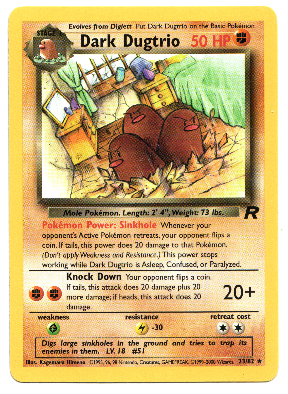 2000 Dark Dugtrio - Rare - 23/82 Team Rocket Pokemon Card NM
