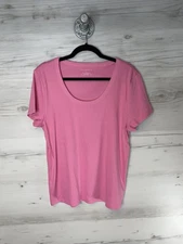 Talbots Shirt Womens XL Pink Ribbed Scoop Neck Short Sleeve Stretch Cotton Tee