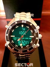 Sector Dive Master Alarm Steel Watch Dual Tim...
