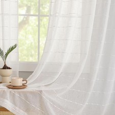 Faux Linen Curtains 90 inches Long for Living 52"W x 90"L Pack of 2 White