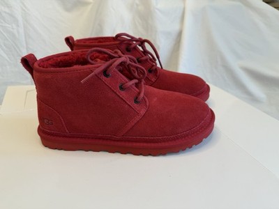 UGG Red Suede Ankle Bootie Lace Up Lined Rubber Sole Round Toe Women's Boots