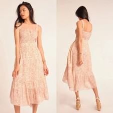 LoveShackFancy Women's Tove Floral Printed Vanilla Foam Cotton Midi Dress XS 2