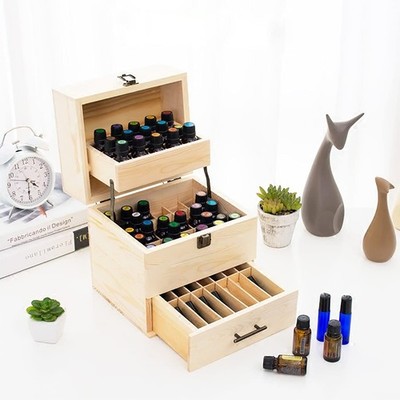3 Tiers Essential Oil Storage Box, Wooden Display Case Wood Container Organizer