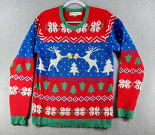 Jolly Sweaters Men's Christmas Sweater Size M Red Blue Reindeer Drinking Beer