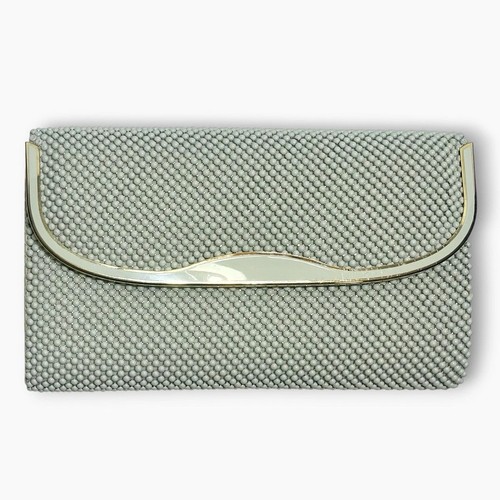 Vintage Mesh Clutch Warren Reed White Purse Gold Chain Link Mail Evening Bag