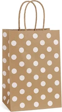 Small Paper Gift Bags 25 Pcs 5.25X3X8 Inches with Handles, Brown Dot Kraft