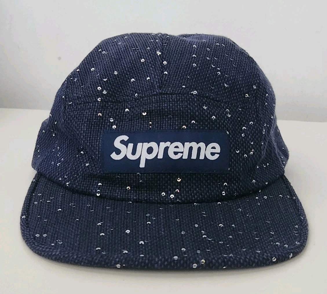 Gorra Camp Cap Navy Con Logo De Caja Supreme De Lentejuelas FW16