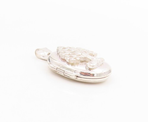 925 Sterling Silver Vintage Pendant Tree Of Life Carved Photo Locket PT24540 - Picture 3 of 8