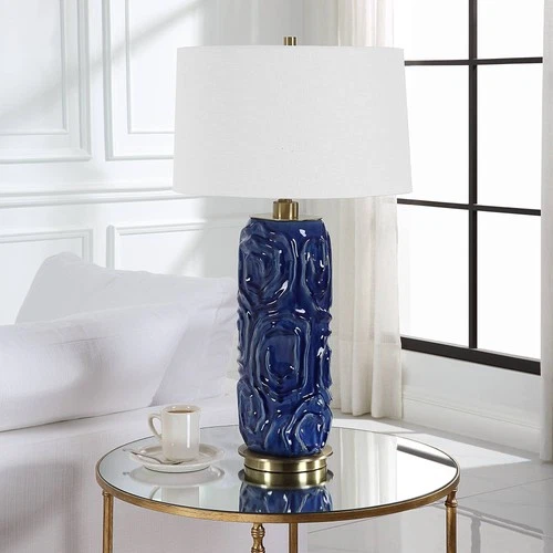 Uttermost Zade 33" High Modern Ceramic Blue Table Lamp - Picture 3 of 6