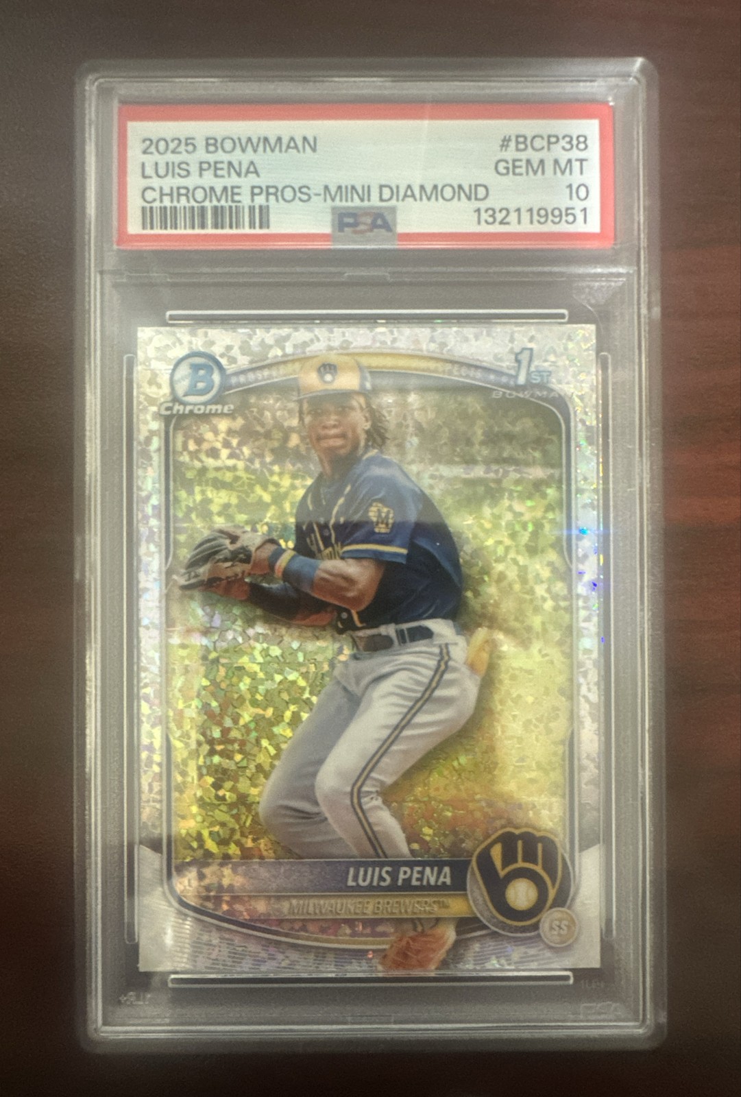 2025 Bowman - Chrome Prospects Luis Pena #BCP38 Mini-Diamond Ref (RC) PSA 10
