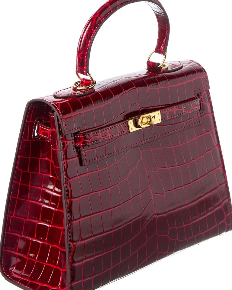 Cartera para mujer Tiffany & Fred Paris de cuero con relieve de cocodrilo roja Foto 3 de 4