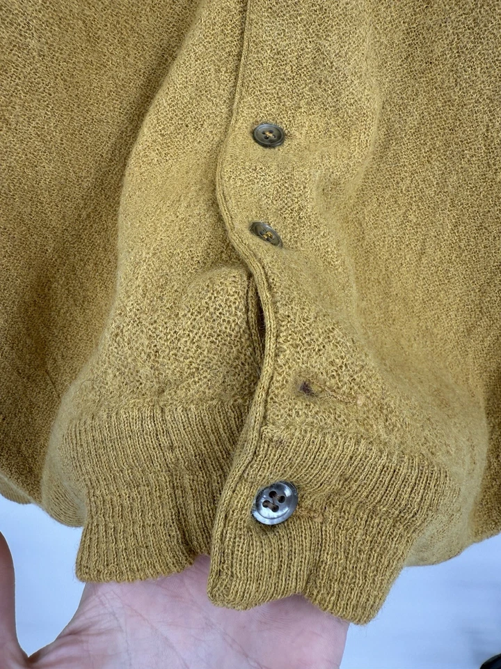 Vintage 60s Cardigan Sweater Kurt Cobain Size XL Beige Alpaca Wool V Neck Grunge - Image 4 of 4