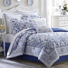 Laura Ashley - King Duvet Cover Set, Reversible Cotton King, Charlotte Blue