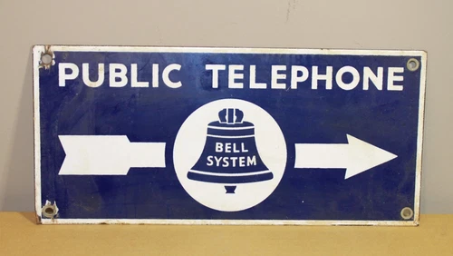 Vintage / Antique  Bell System Public Telephone Porcelain Double Sided Sign